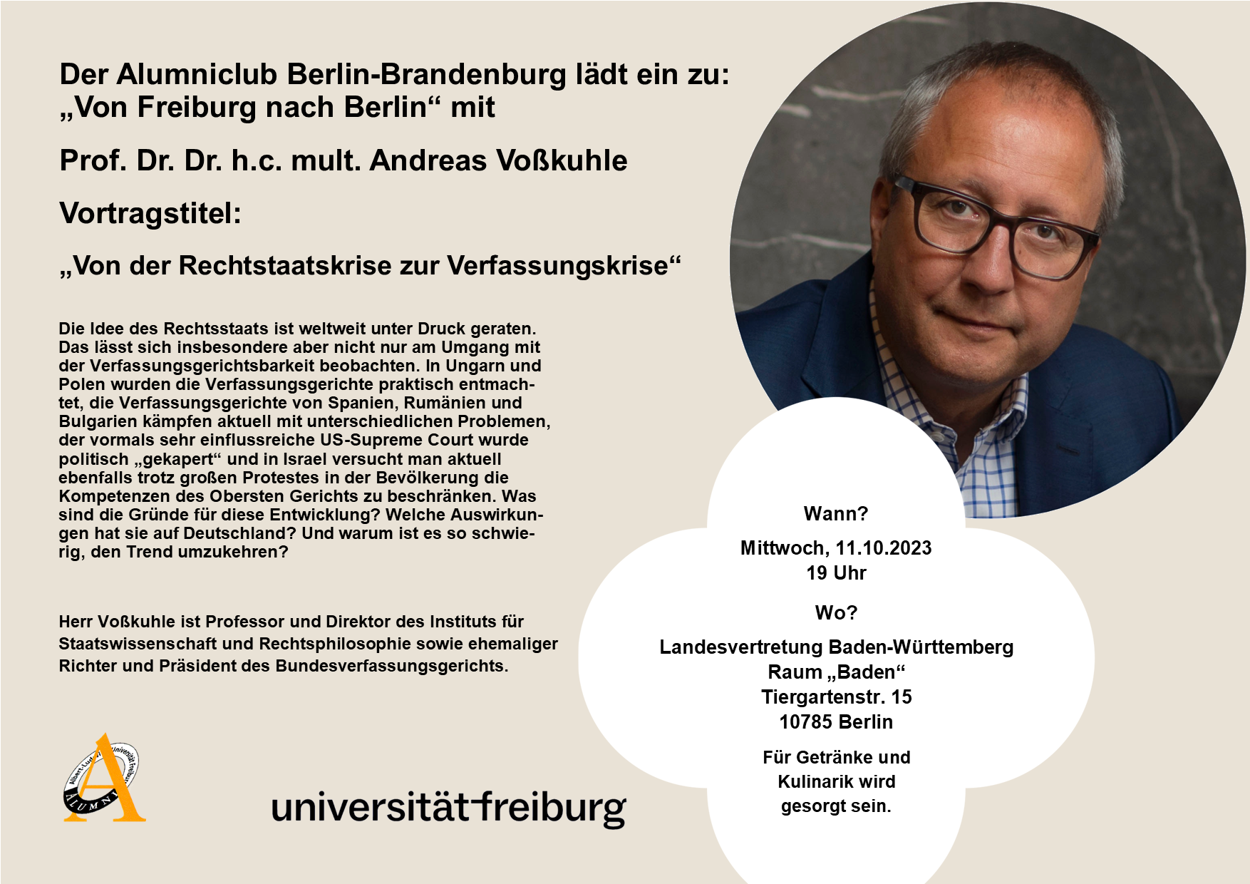 Alumni-Club Berlin-Brandenburg: „Von Freiburg nach Berlin“ mit Prof. Dr. Dr. h.c. mult. Andreas Voßkuhle